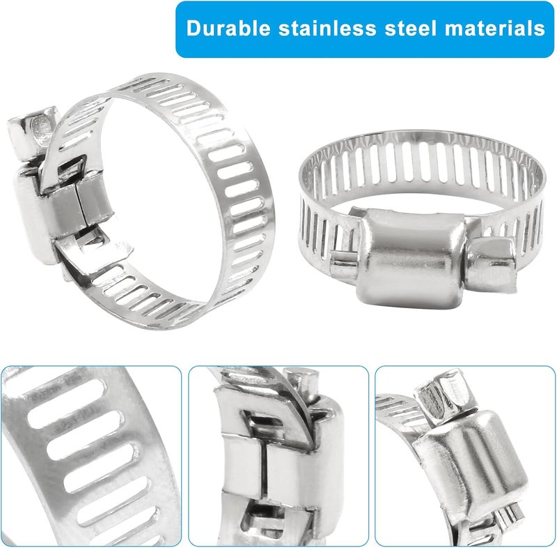 Coufce 20 pcs 5/8" - 1" 304 Stainless Steel Hose Clamps, Adjustable Metal Pipe Clamp, Worm Gear for Pipe - Dryer Repair, Tubing and Fuel Line - Image 4